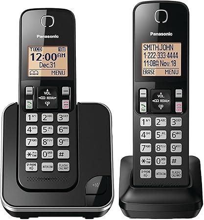 Panasonic Cordless Phone 2 Handsets System Expandable with Amber Backlit Display – KXTGC352B (Black)