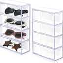 Sintuff 2 Pieces Acrylic Sunglass Organizer Clear Sunglass Holder with 4 Drawers Glasses Organizer for Women Clear Eyeglass Holder Eyewear Display Case Multiple Pair for Glasses Jewelry Watch Storage (White)