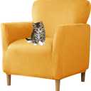 Stretch Chair Covers with Arms 1-Piece Banquet Armchair Slipcover Velvet Mid Century Modern Armchair Slipcover Anti-Slip Furniture Protector for Living Room Friendly for Kids Pets (Yellow)