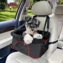 ROODO Dog Car Booster Seat Height-Adjustable Foldable Metal Frame Portable Travel System Puppy Doggie Kitty Cat Pet Car Seat with Clip-On Leash and Mesh Window for Under 20lbs Pets(Black) (Small)