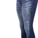 Women's Denim Print Seamless Full Leggings for All Seasons - One Size Fits Small and Medium (Large-X-Large, Blue)