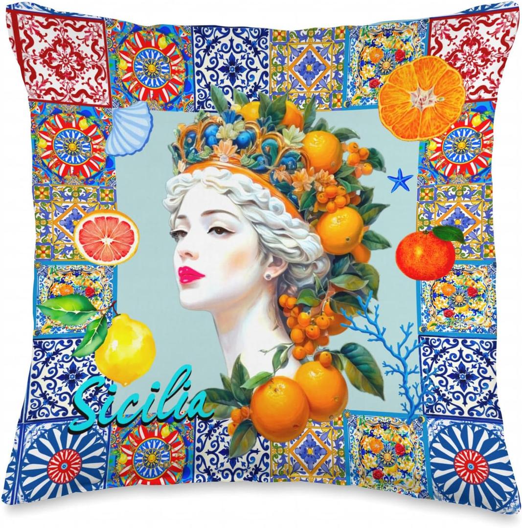 Italian Sicilian Moors Head Summer Lemon Art Throw Pillow, 16x16