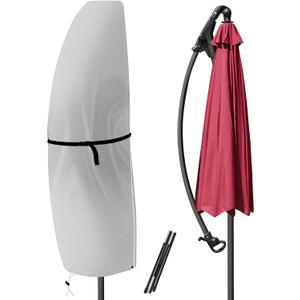 Patio Umbrella Parasol Cover for 7.5ft to 11.5ft Offset Umbrella, 600D Waterproof Outdoor Offset Umbrella Cover with Zipper and Rod, Fits Cantilever Offset Umbrella, Light Grey