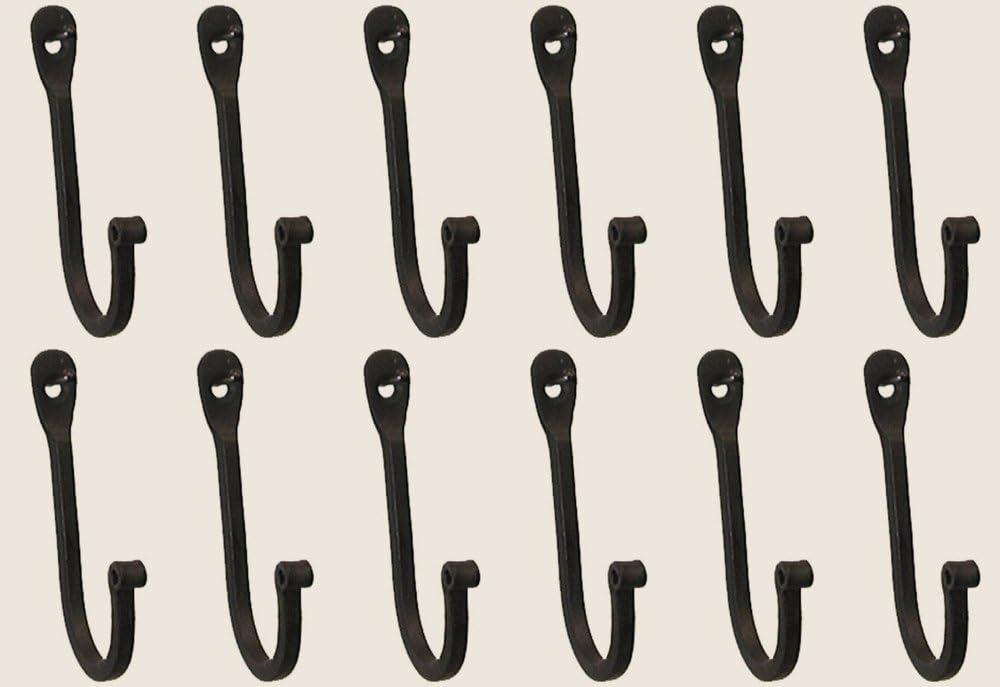Colonial Tin Works Vintage Hand Forged Iron Classic Early American Plain Hook Black (Set of 12)