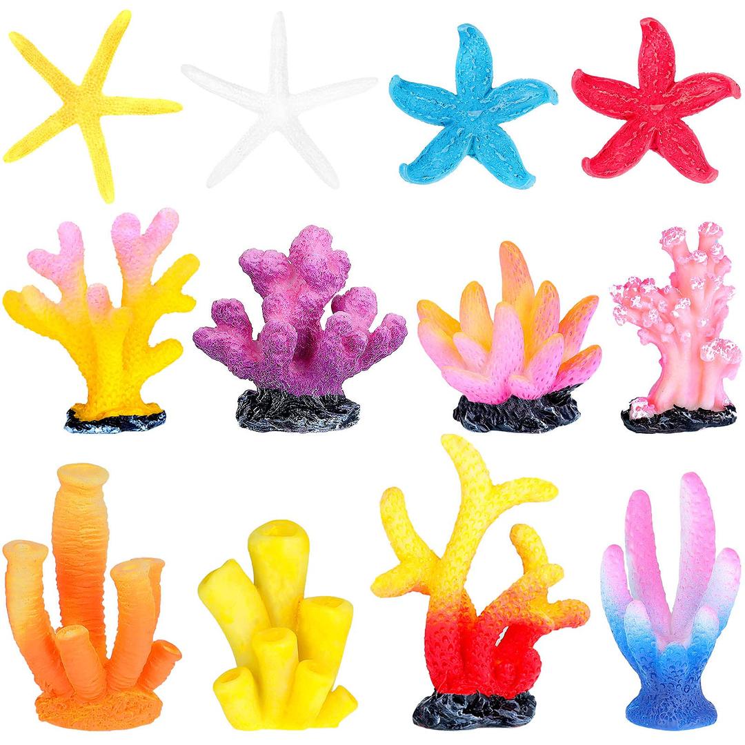 Mimorou 8 Pieces Fake Coral Plant Aquarium Decorations Fish Tank Ornament Decor Artificial Polyresin Colorful Coral Reef Decoration Accessories for Betta Fish Tank Aquarium Landscape(Lovely Style)