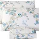 Luxury Sheets Set Queen Egyptian Percale Cotton Blue Floral Sheets Soft Smooth Breathable Bed Sheet Set with Deep Pocket (2Pcs, Queen Size, Blue Plum Bloosom)