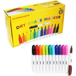 S & E TEACHER'S EDITION 96 Pcs Dry Erase Markers Colored markers for Kids 12 Assorted Colors with Low-Odor Ink Colored Whiteboard Markers for School, Office, Supplies