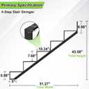 2PC Steel Stair Riser 5-Step, Metal Stair Stringer Load Capacity 3000 Lbs for Outdoor Stairs, Metal Steps for Deck Height 43.6", Anti-Rust Powder Coating, Black