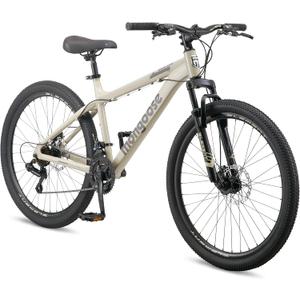 Mongoose Grafton Mountain Bike, 24, 26 or 27.5 Inch Bike, 21 Speed, Aluminum Frame, Knobby Mountain Tires, Suspension Fork, Trigger Shifters, Mechanical Disc Brakes, Teal, Tan, Blue or Purple | Trigger Shifter, Aluminum Frame, Front Suspension