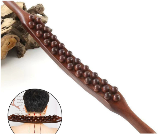 Gua Sha Wooden Therapy Massage Stick with 31 Wooden Massage Beads, Scraping Stick for Whole Body, Muscle Relaxation, Neck, Back, Stomach Massage