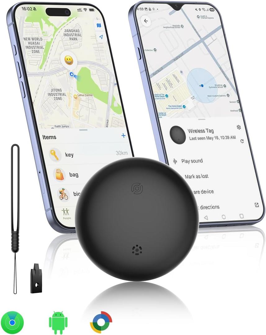 2-in-1 Air Tracker Tag for iOS & Android - Smart Tags Dual System Bluetooth Finder Compatible with Apple Find My & Android Find Hub, Mini GPS Tracker Item Finders for Keys, Wallet, Luggage, Pet, Bike (black)