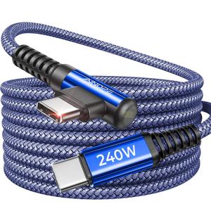 AINOPE 240W USB C to USB C Cable Fast Charging 3.3FT,Right Angle Fast Type C Charging Cable Fits iPhone 16 Pro Max Plus,iPhone 15,MacBook Air/Pro,iPad Pro,Samsung,Pixel,All Devices, Blue, 1 Pack