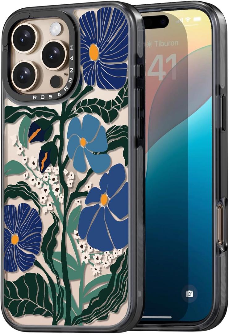 Compatible for iPhone 16 Pro Case Cute - Durable Shockproof 6.6 ft Drop Impact Phone Case - Black Funny Passiflora Caerulea Design for iPhone 16 Pro 6.3"