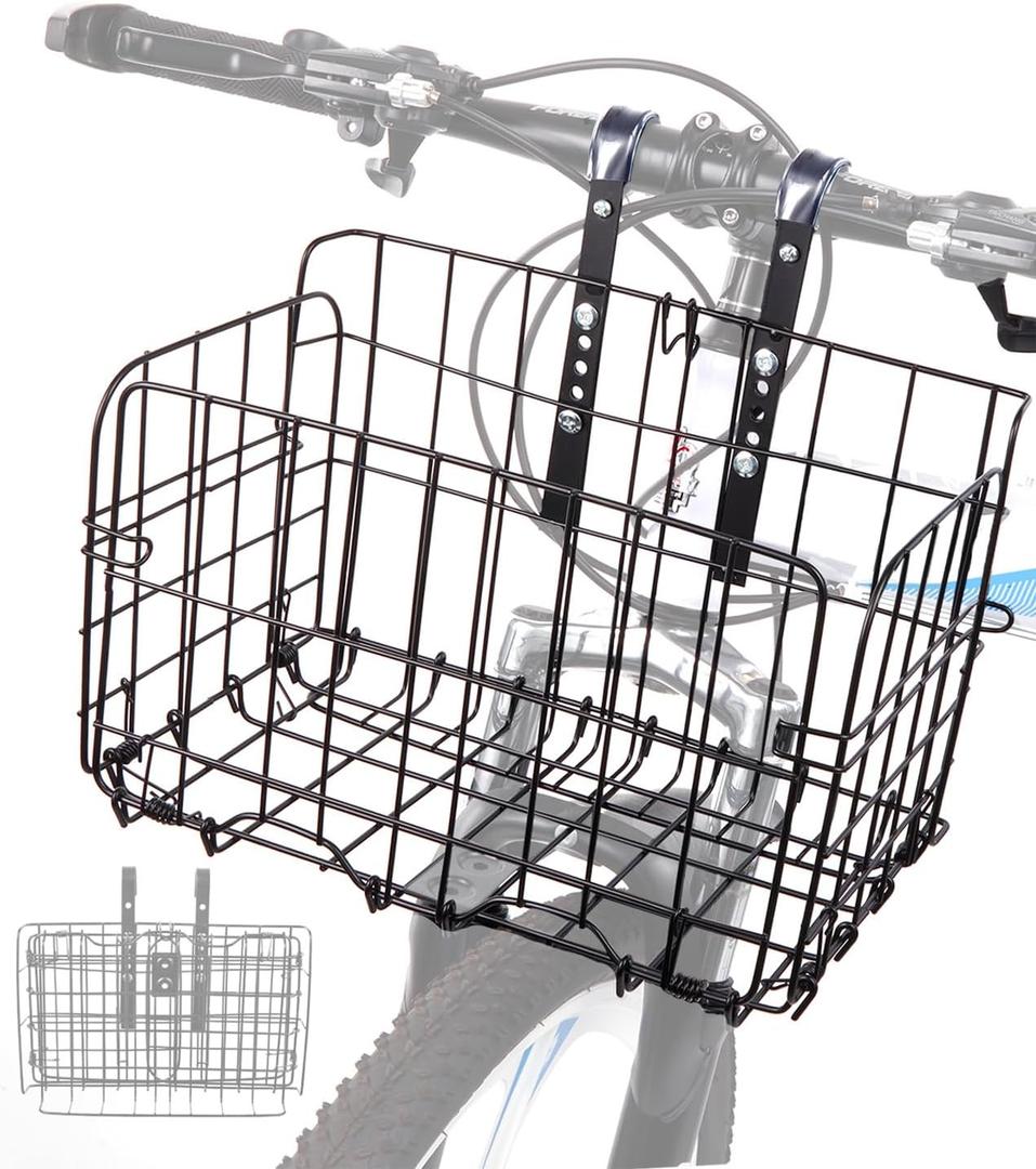 Zacro Bike Basket Front/Rear, Folding Bicycle Basket with Removable Liner Bag, Large Quick Release Design Metal Ebike Basket for Adult Women/Men Carrying Dogs, Pets, Fruit & Grocery