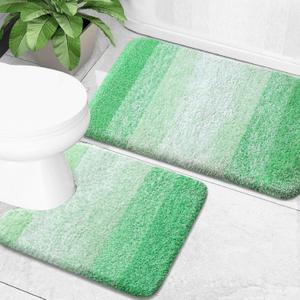 OLANLY Bathroom Rug Set 2 Piece, Soft Absorbent Microfiber Bath Mats and U-Shaped Contour Toilet Rug, Non-Slip, Machine Wash Dry, Plush Shaggy Bath Mats for Bathroom (24"x16"+24"x20", Green)
