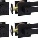 Haidms 2 Packs Black Exterior Door Lock Set with Deadbolt, Matte Black Front Door Handle and Deadbolt Set, Entry Door Locksets, Heavy Duty Zinc-alloyed Front Door Lock Set