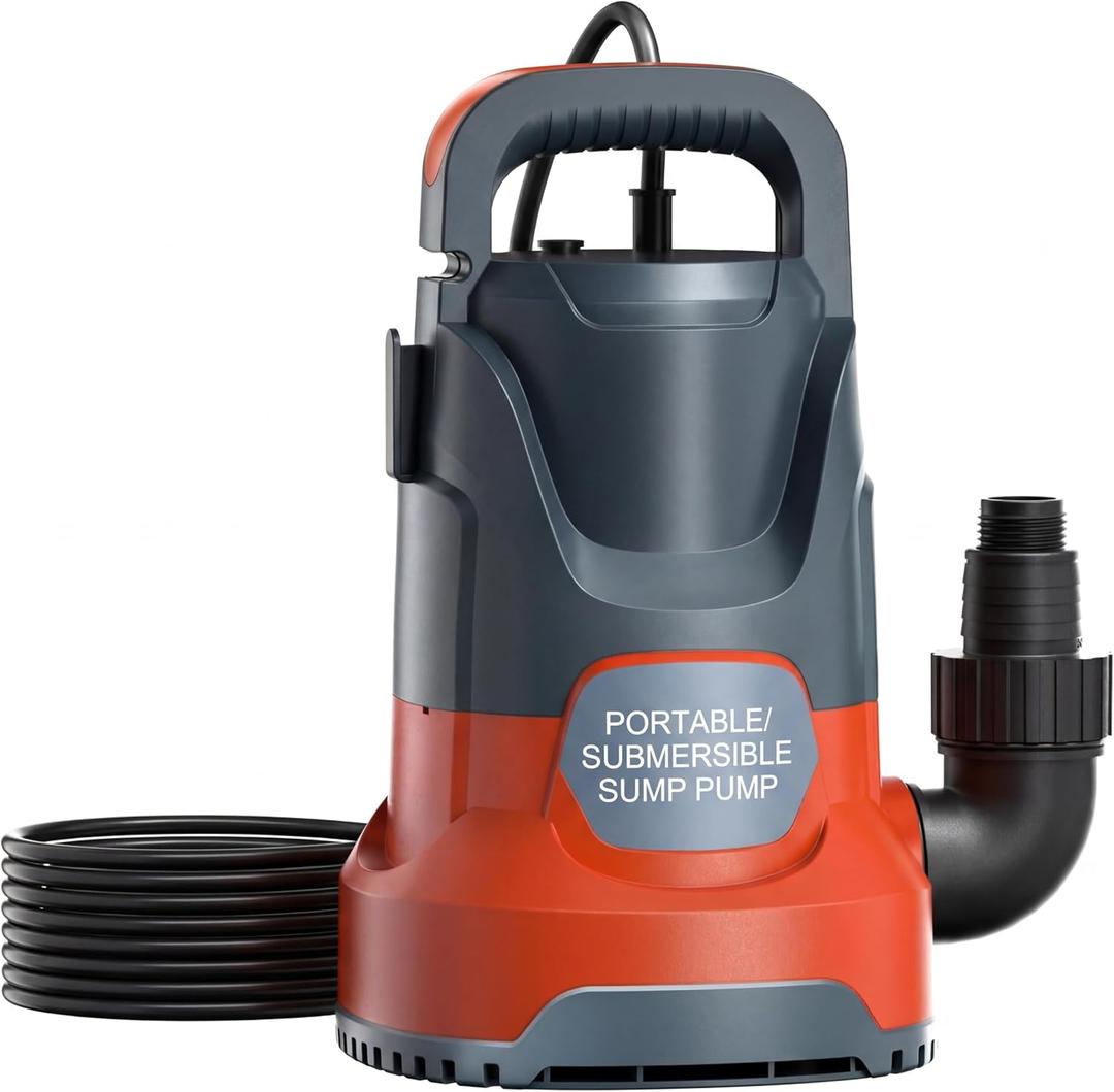Sump Pump Submersible 1HP 3700GPH Utility Water Pump Portable Transfer Electric Water Sump Pumps with 8 Accessories for Swimming Pool Draining Hot Tub Pond Basement