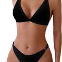 ZAFUL Women's 2 Piece Floral Print Swimsuit Triangle String High Cut Bikini Sets Bathing Suit (1-black) S