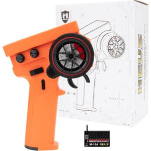MEUS RACING ME-10B RC Transmitter 10 Channels 2.4GHz and Receiver with Coach Mode for 1/8 1/10 1/18 1/24 RC Crawler Car Boat TRX4 TRX4M SCX10 SCX24 Upgrades Parts (Orange)