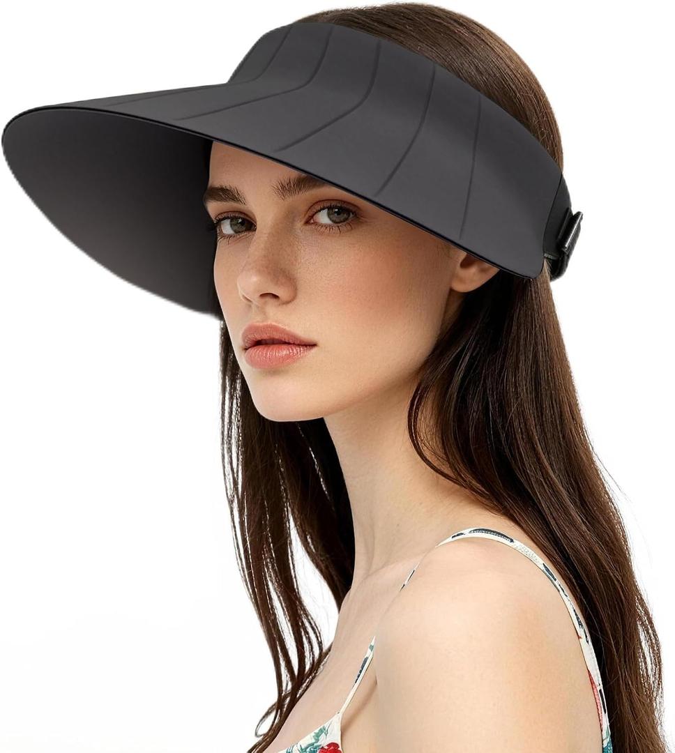 Beach Sunproof Visor Hats for Women with Wide Brim & Open Top Design On Vacation & Holiday,Packable Beach Accessory (Gray)