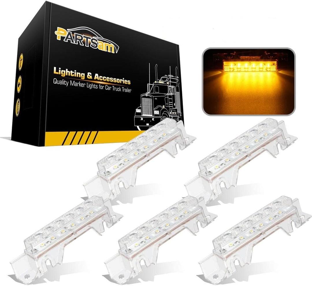 Partsam 5PCS Clear Lens 6LED Amber Cab Light Truck Trailer Top Cab Marker Roof Running Light Waterproof Reflective Lights Assembly Compatible with 2004 VN/2003-2020 VNL Trucks