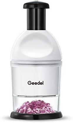 Geedel Food Chopper, Easy to Clean Manual Hand Vegetable Chopper Dicer, Dishwasher Safe Slap Onion Chopper for Veggies Onions Garlic Nuts Salads White