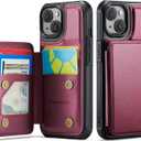 Vinich for iPhone 14 Wallet Case with Card Holder, RFID Blocking Credit Slots Kickstand Shockproof Phone Cover for Women Men, WineRed