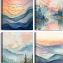 4pcs Inhale Exhale Mental Health Canvas Wall Art Prints, Therapy Office Decor, Watercolor Abstract Prints for Wall Decor, Calming Breathe Poster for Therapy Counselling Room 12x16 Ready to hang