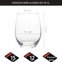 FAWLES Stemless Wine Glasses Set of 12, 15 Ounce Smooth Rim Standard Wine Glass Tumbler for Red, White Wine, Dishwasher Safe