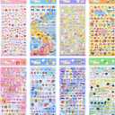 SHANGRLA 870 PCS Cute Mini Puffy Stickers for Kids Girls 3D Small Tiny Kawaii Stickers Including Animals Cat Rabbit Dog Puppy Kitten Bunny Food Donuts Hearts for Adults Phone Case Laptop,8 Sheets