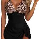 Women One Piece Swim Dress Tummy Control Swimsuit Tie Knot Bathing Suit 2 set M