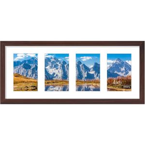 Vittanly 8x20 Collage Picture Frame, Displays 4Pcs 4x6 Pictures with Mat or 1Pcs 8x20 without Mat, Picture Frames Collage Wall Decor for Horizontal or Vertical Display, Brown, 1 Pack