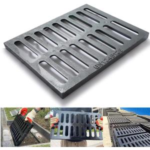 Cast Iron Drain Grate, 24in*16in Heavy Duty Outdoor Drain Cover, B125 Class Channel Grate, Metal Sewer Grate, Black Square Drainage Grate for Concrete Floor, Yard, Driveway & Garage.