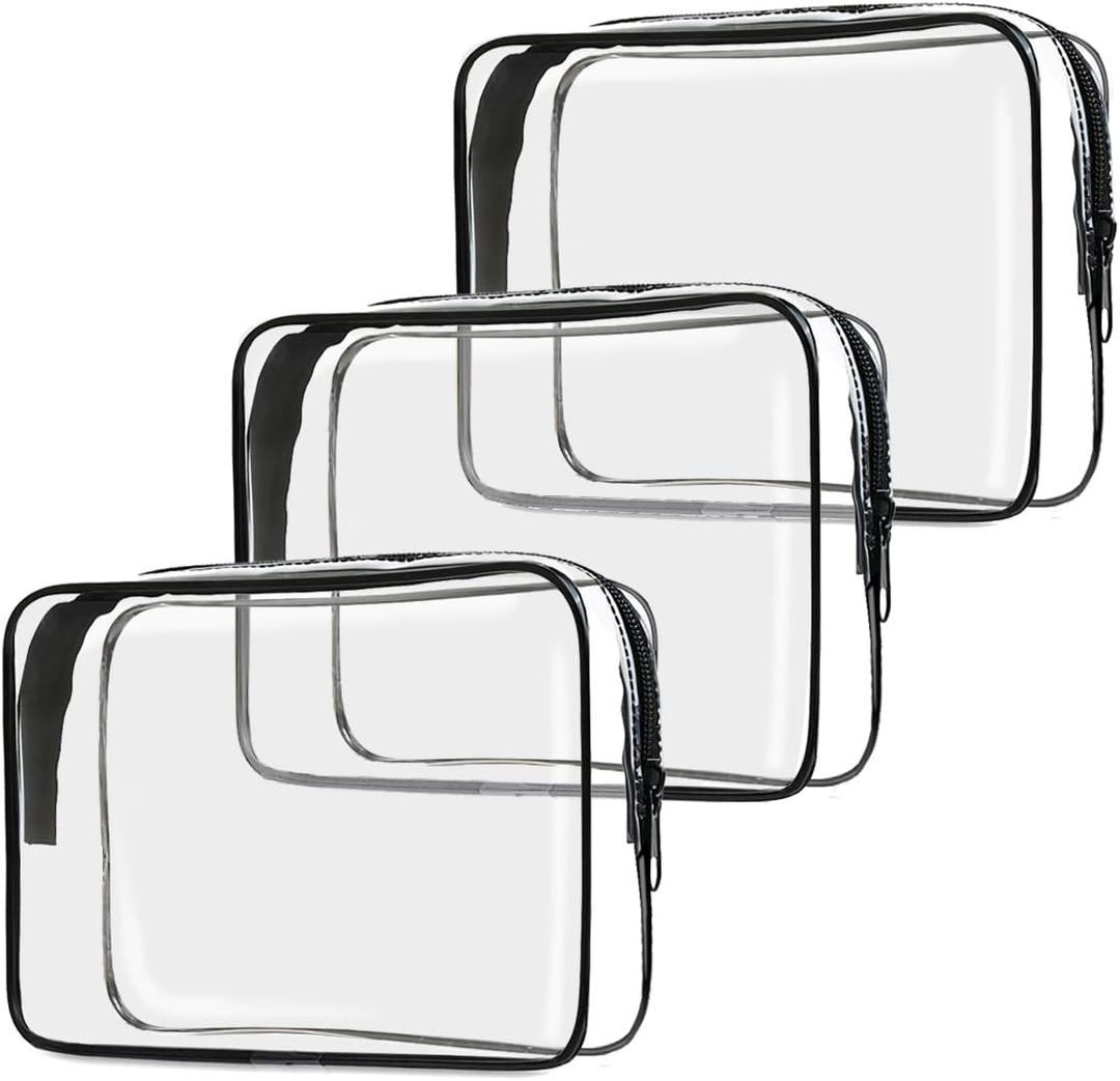 TSA Approved Toiletry Bag, 3 Pack Clear Travel Bags for Toiletries, Quart Size Makeup Cosmetic Bag Organizer for Women Men Travel Accessories(Black)