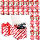 Fulmoon 48 Pcs Christmas Gift Boxes with Lids 4 x 4 x 4 Inches Candy Cane Stripe Box with Red Ribbons Small Green White Red Gift Box for Wedding Bridesmaid Gift Wrapping Birthday Holiday Party Decor