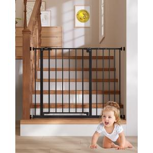 InnoTruth 29.540.75" Baby Gate for Stairs, 30" Tall Dog Gates for Doorways & Hallways, Safety Gate for Kids & Pets, Pressure-Mounted Walk-Through with Dual Lock & 2-Way Swing, Black
