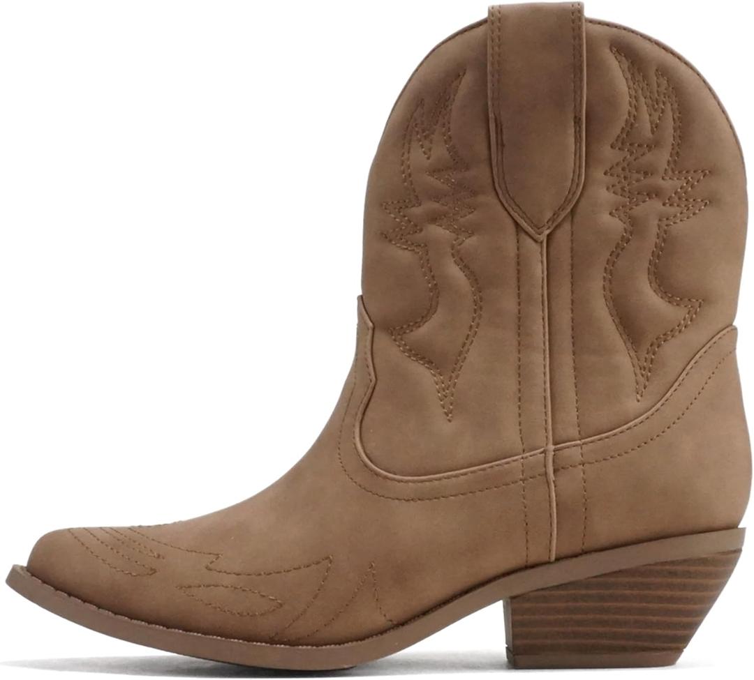 Soda Women Cowgirl Cowboy Western Stitched Ankle Boots Pointed Toe Short Booties Rigging-S (Wide Fit) (9, Taupe Nubuck)
