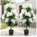 2 Pcs 3 Ft Artificial Hydrangea Trees Potted, UV Resistant Faux Silk Hydrangea Plant in Pot for Indoor Outdoor Decoration, Hydrangea Topiary for Garden Office Home Porch Patio Decor (2, White)