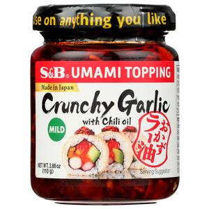 S & B Crunchy Garlic with Chili Oil, Mild, Use on Anything You Like, 3.9 Ounce (Pack of 6) BB 9/4/26