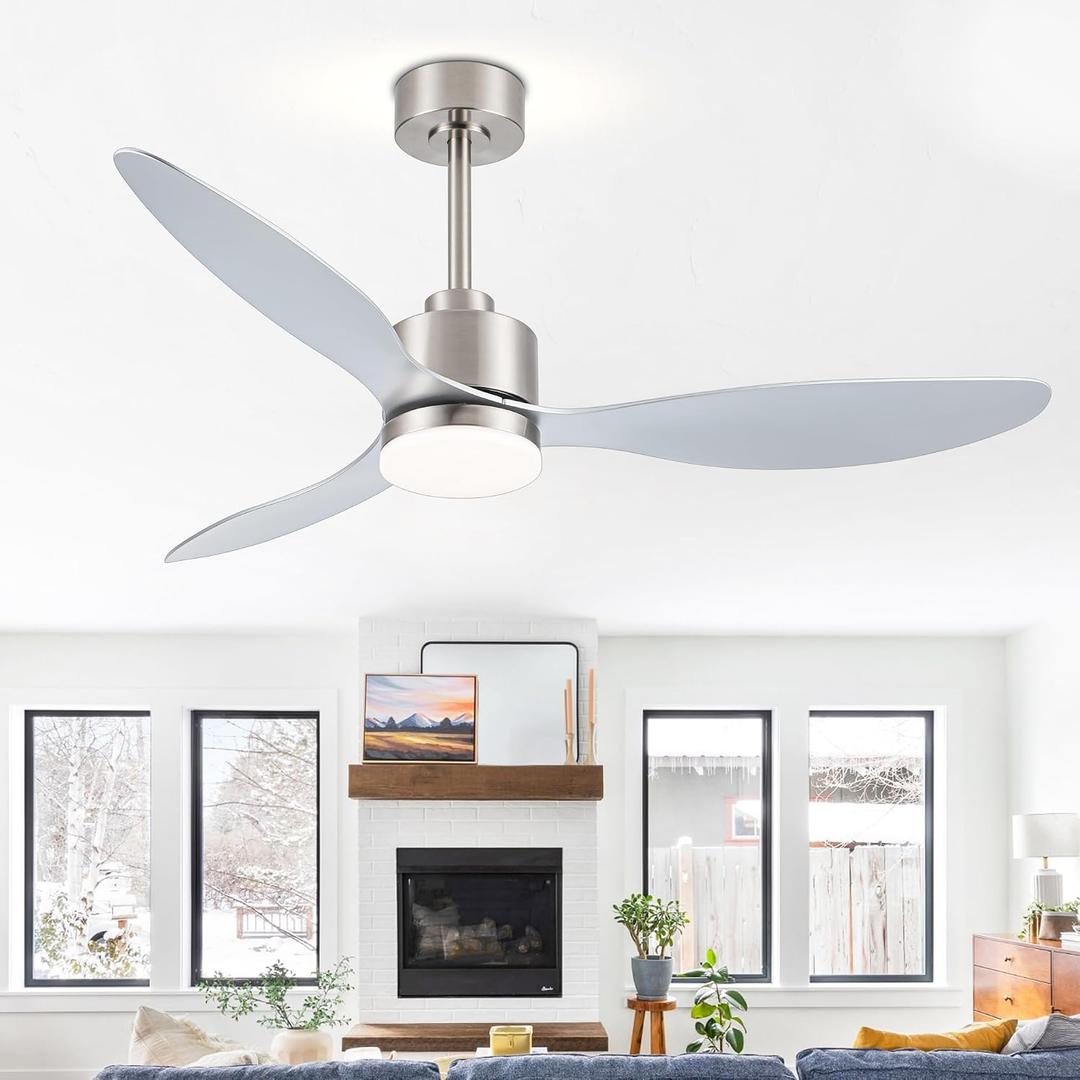 52" Ceiling Fans with Lights and Remote, Quiet DC Motor, 3 Reversible Blades, Modern Brushed Nickel Ceiling Fan with 3-Color LED Light Fandelier for Bedroom Living Room