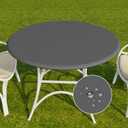 Romanstile Round Vinyl Tablecloth, 100% Waterproof Elastic Fitted Table Covers for 36"- 44" Tables, Wipeable Flannel Backed Plastic Table Cloths for Picnic, Camping, Outdoor - Dark Grey