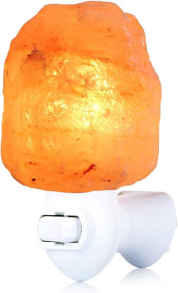 Himalayan Salt Lamp Night Light Plug in, Certificated 360 Degree Rotatable Wall Plug with Extra 2 Replacement Bulbs Bathroom Bedroom Night Light, Pink Crystal Rock Salt Hand Crafted (Natural-1 pack)