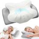Cervical Pillow for Neck Pain Relief, Ergonomic Pillow for Side Sleeper, Memory Foam Neck Support for Back Sleepers, Dual Height Contour Pillow with Cooling Breathable Cover, White & Grey