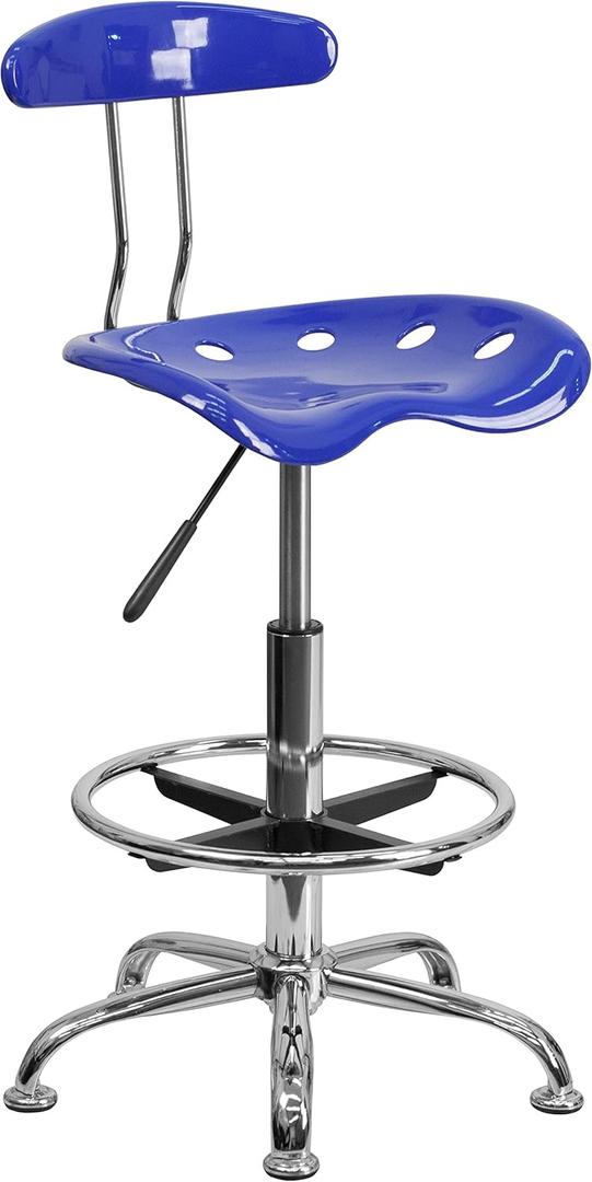 Flash Furniture Bradley Vibrant Nautical Blue and Chrome Drafting Stool with Tractor Seat