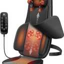 Flekzo Shiatsu Back Massager Chair Pad with 4-Zone Heat, Deep Tissue Kneading & Rolling, 6-Point Finger-Grip Neck & Back Massage, Adjustable Height, Office Chair & Recliner Seat Cushion, Black
