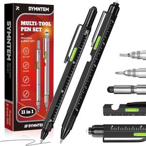 Multitool Pen, 11-in-1, Black, Aluminum, LED Light, Screwdriver, Ruler, Stylus, Level, Bottle Opener, Gifts for Him, Birthday Gifts for Men