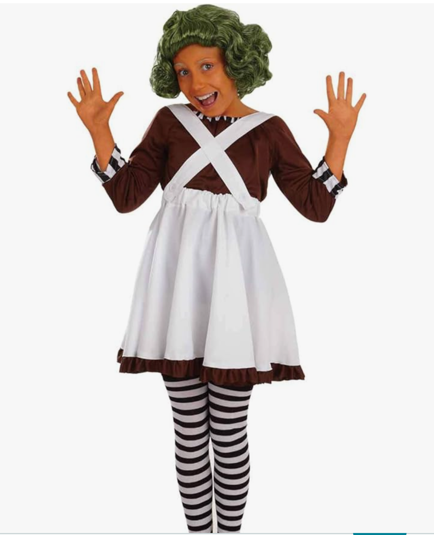 fun shack Girls Oompa Loompa Costume Kids Chocolate Factory Worker Dress Outfit, Size Small