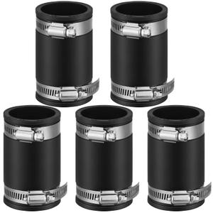 Pangda 5 Pcs Flexible TPE Coupling with Stainless Steel Clamps for Plastic and Copper Plumbing Connections, High Temperature Resistant Material, Black (Fit 1 Inch Pipe)