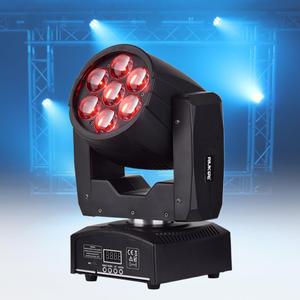 Led Moving Head Beam Zoom Wash Stage Light DMX 7x12w RGBW Quad Color Mini Moving Head Lights for Dj Chruch Shows Party Venue