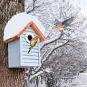 Bluebird Bird Houses for Outside Clearance - Set of 3 Nest Box with Stainless Steel Predator Guard - Alaskan Red Cedar Shingles Roof - UV Painting - 10 Years Outdoor(Beach Hut Houses)